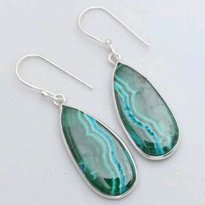Chrysocolla Malachite Gemstone 925 Sterling Silver Handmade Dangle Earrings